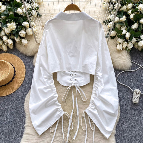 Chic Lace-up Waist-slimming Shirt