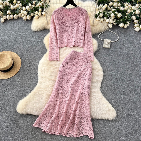 Beaded Cardigan & Skirt Lace 2Pcs