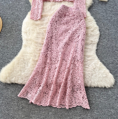 Beaded Cardigan & Skirt Lace 2Pcs