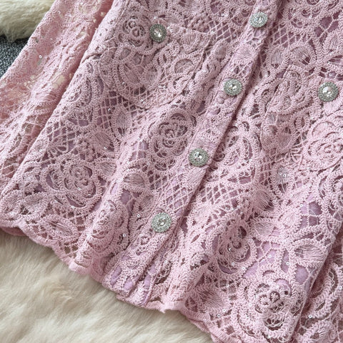 Beaded Cardigan & Skirt Lace 2Pcs