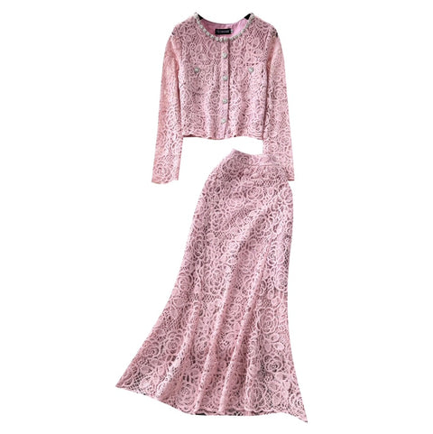 Beaded Cardigan & Skirt Lace 2Pcs