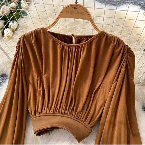 Flared-sleeve Top & Pleated Skirt 2Pcs