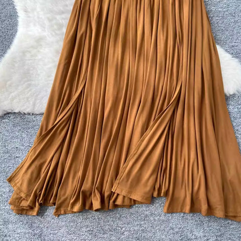 Flared-sleeve Top & Pleated Skirt 2Pcs