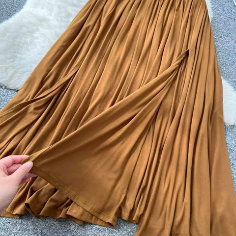 Flared-sleeve Top & Pleated Skirt 2Pcs