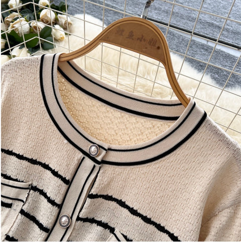 Striped Cardigan & Skirt Knitted 2Pcs