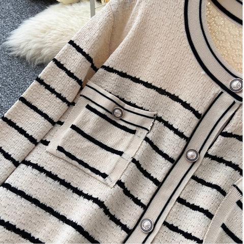 Striped Cardigan & Skirt Knitted 2Pcs
