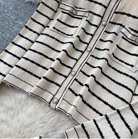 Striped Cardigan & Skirt Knitted 2Pcs