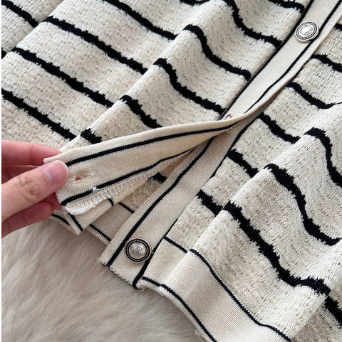 Striped Cardigan & Skirt Knitted 2Pcs