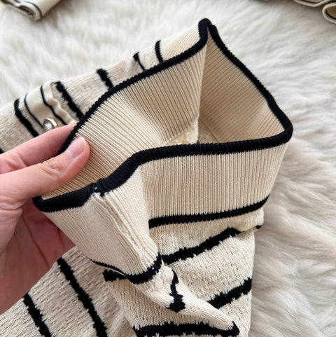 Striped Cardigan & Skirt Knitted 2Pcs