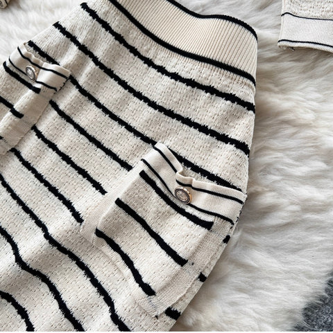 Striped Cardigan & Skirt Knitted 2Pcs