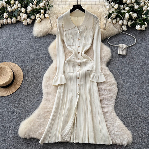 Simple Design Lapeled Knit Dress