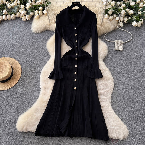Simple Design Lapeled Knit Dress