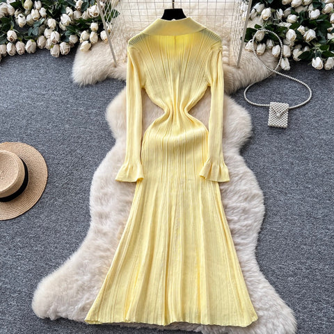 Simple Design Lapeled Knit Dress