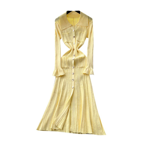 Simple Design Lapeled Knit Dress