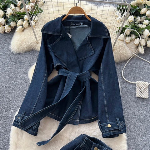 Lace-up Top & Jeans Denim 2Pcs