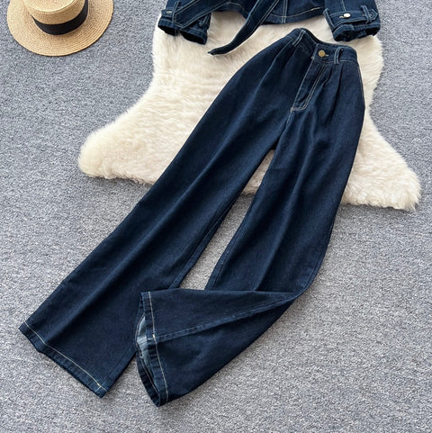 Lace-up Top & Jeans Denim 2Pcs