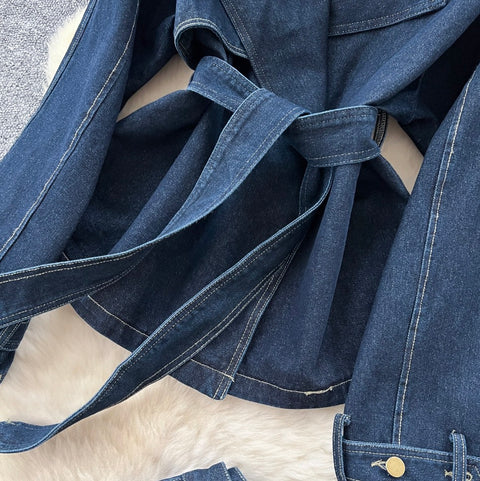 Lace-up Top & Jeans Denim 2Pcs