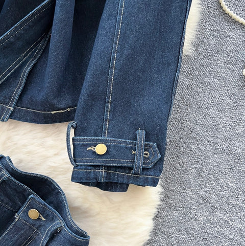 Lace-up Top & Jeans Denim 2Pcs