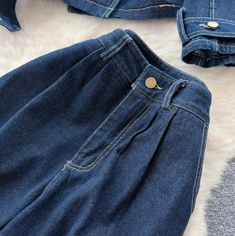 Lace-up Top & Jeans Denim 2Pcs