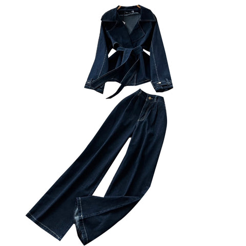 Lace-up Top & Jeans Denim 2Pcs