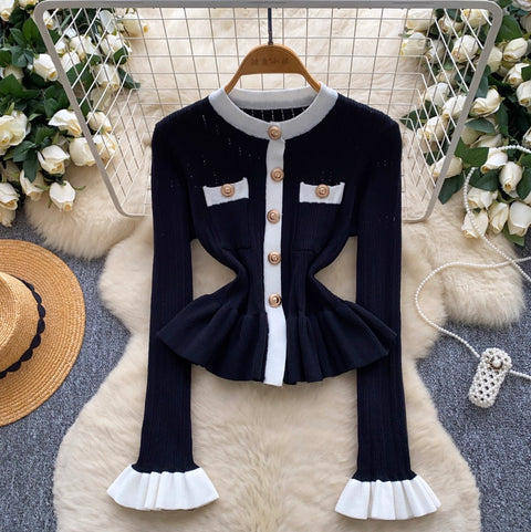 Metal Button Ruffled Cardigan