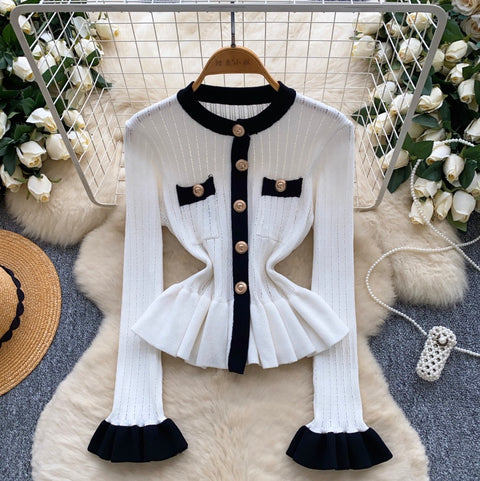 Metal Button Ruffled Cardigan