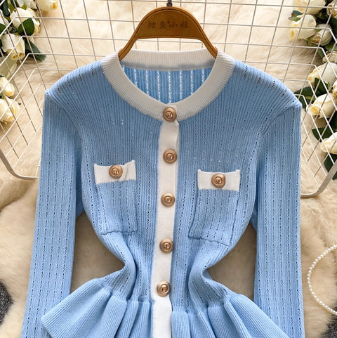 Metal Button Ruffled Cardigan