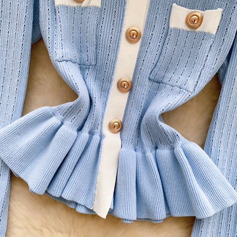 Metal Button Ruffled Cardigan