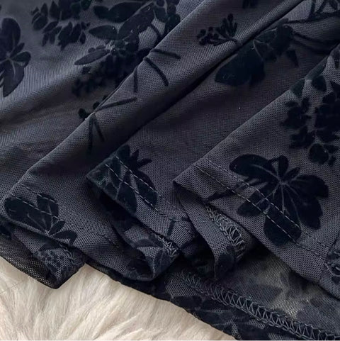 Off-shoulder Black Flocking Dress