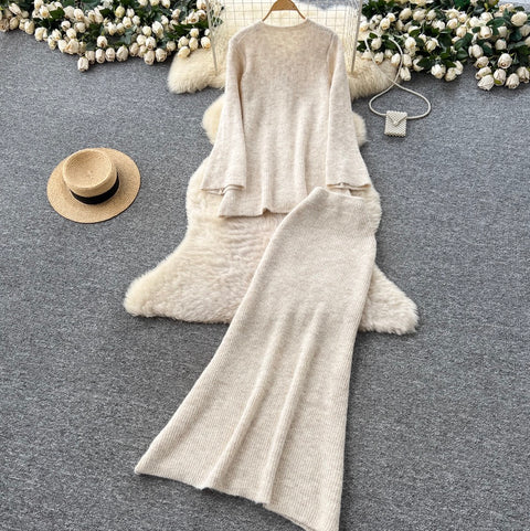 Single-breasted Cardigan & Skirt Knitted 2Pcs
