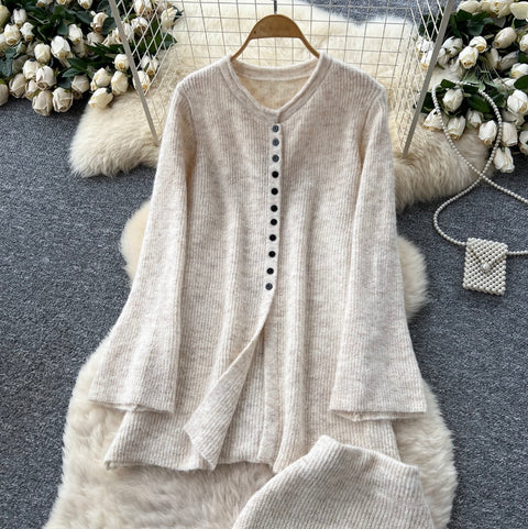 Single-breasted Cardigan & Skirt Knitted 2Pcs