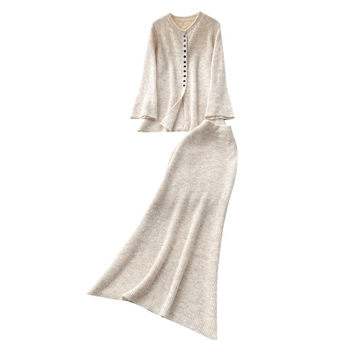 Single-breasted Cardigan & Skirt Knitted 2Pcs
