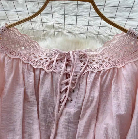 Lace-up Shirt & Half-body Skirt 2Pcs