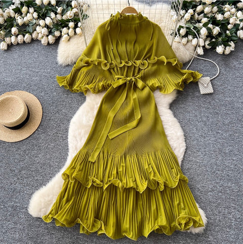 High-end Stand Collar Ruffled Dress