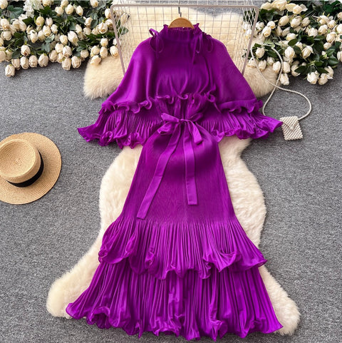 High-end Stand Collar Ruffled Dress