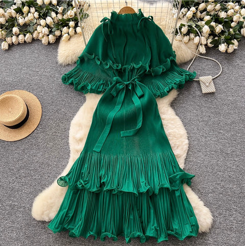 High-end Stand Collar Ruffled Dress