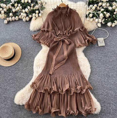 High-end Stand Collar Ruffled Dress