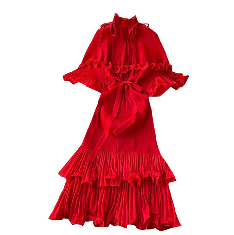 High-end Stand Collar Ruffled Dress