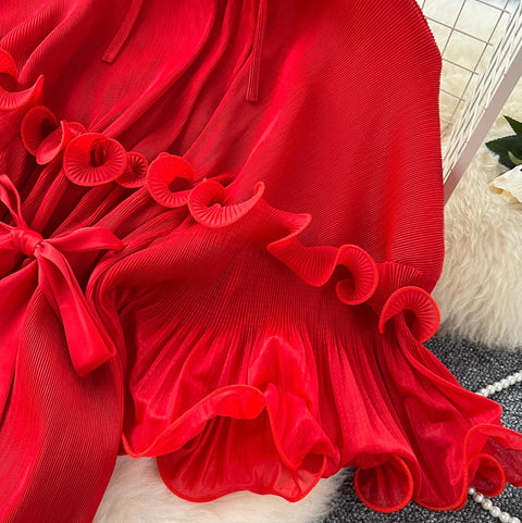 High-end Stand Collar Ruffled Dress