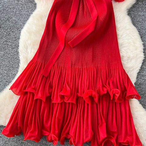 High-end Stand Collar Ruffled Dress