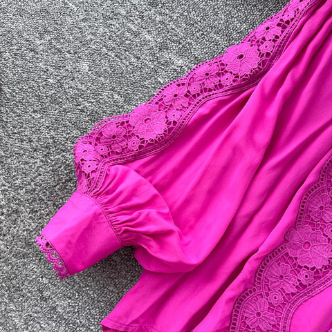 Courtly Shirt & Skirt Lace Patchwork 2Pcs