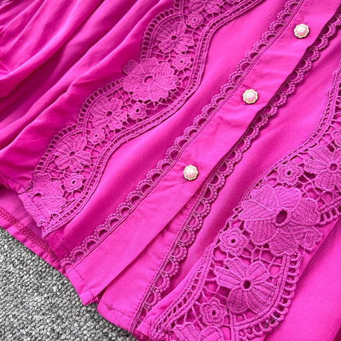 Courtly Shirt & Skirt Lace Patchwork 2Pcs