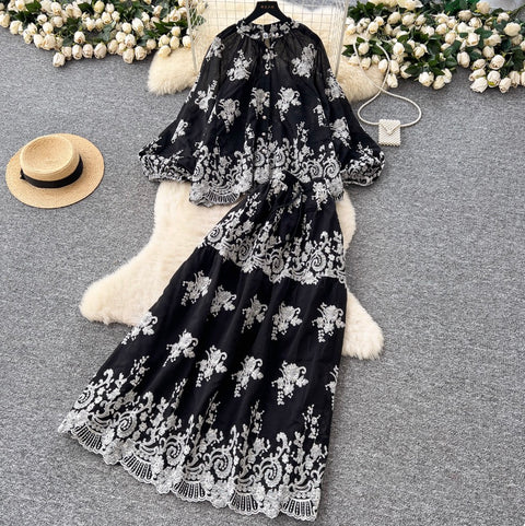 Embroidery Shirt & Half-body Skirt 2Pcs