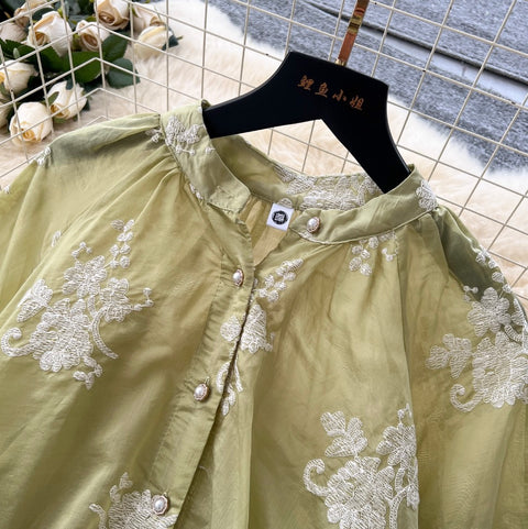 Embroidery Shirt & Half-body Skirt 2Pcs