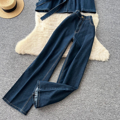 Lapeled Jacket & Jeans Denim 2Pcs