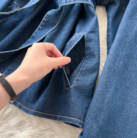 Lapeled Jacket & Jeans Denim 2Pcs