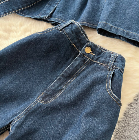 Lapeled Jacket & Jeans Denim 2Pcs