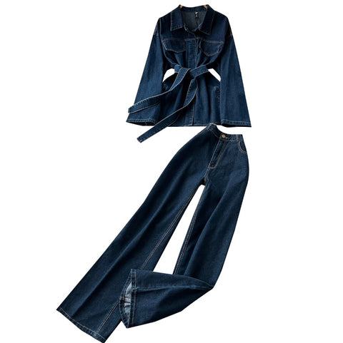 Lapeled Jacket & Jeans Denim 2Pcs