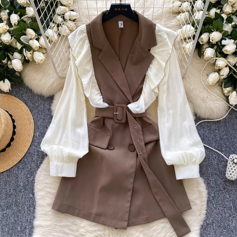 Suit Collar Lace-up A-line Dress