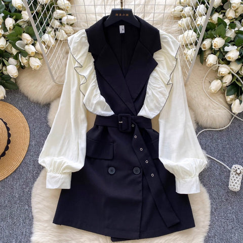 Suit Collar Lace-up A-line Dress